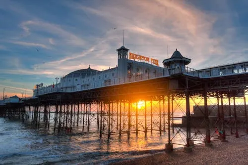 Brighton Pier at sunset - East Sussex coastal landmark, web design agency serving Brighton businesses